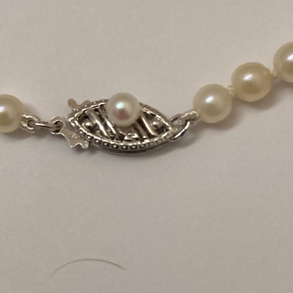14K White Gold Graduated Cultured Pearl Necklace 15" Girls - Picture 7 of 8